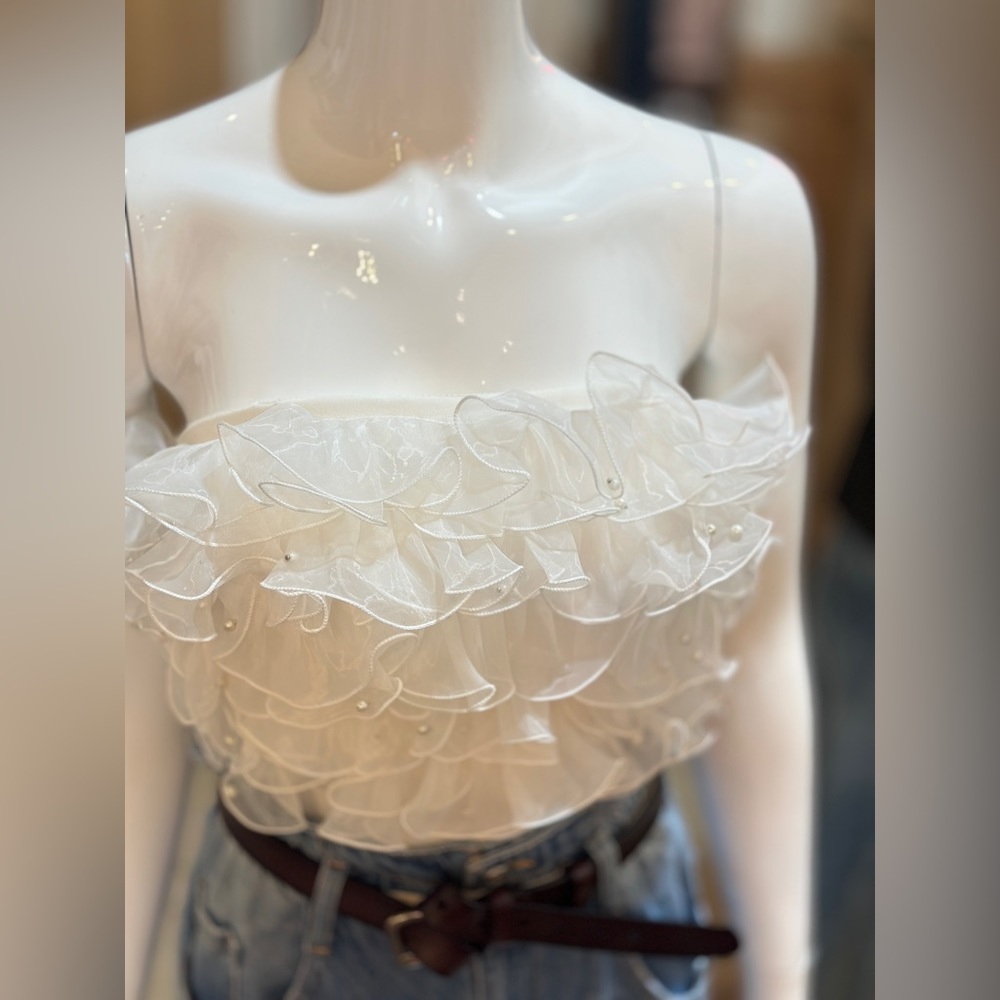 Organza Fluttery Ruffle Tube Top - Picture 5 of 7